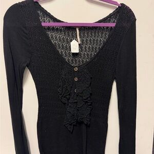 Free people Black Lace Long Sleeve Top